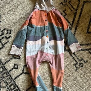 Kids One-Piece Hooded Romper in Rust, Pink & Sage - Unbranded